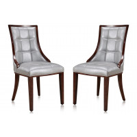 Manhattan Comfort DC008-SV Fifth Avenue Silver and Walnut Faux Leather Dining Chair (Set of Two)